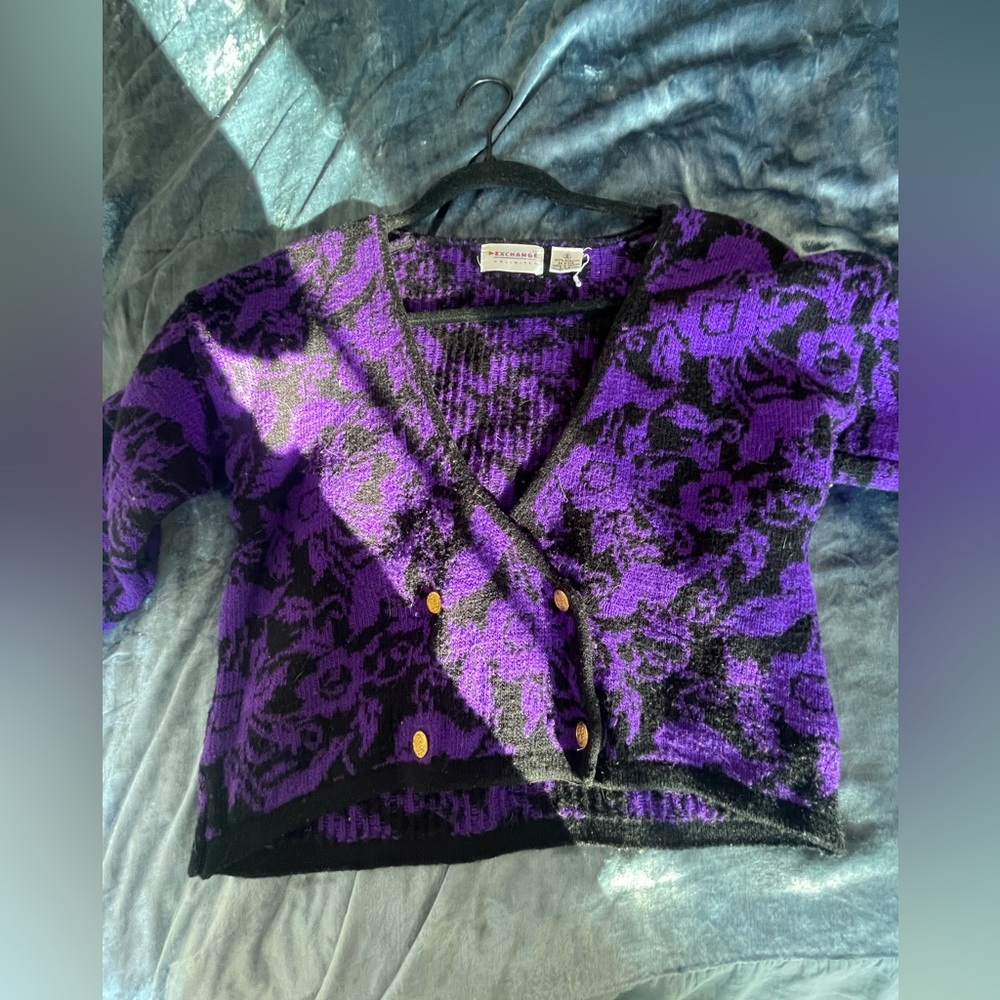 Cropped Patterened Button Up Wrap Sweater